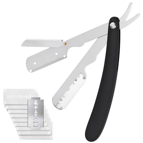 MAYCREATE® Barber Straight Razor, Barber Face Hair Razor Facial Razor, Stainless Steel Folding Beauty Shaver with 10 Replacement Razor Blades MAYCREATE® Barber Straight Razor, Barber Face Hair Razor Facial Razor, Stainless Steel Folding Beauty Shaver with 10 Replacement Razor Blades